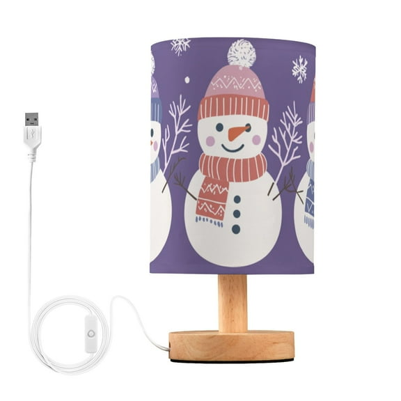 Purple Background Christmas Snowman Table Lamp with USB Port LED Warm Light Lamp Night Light Home Decor