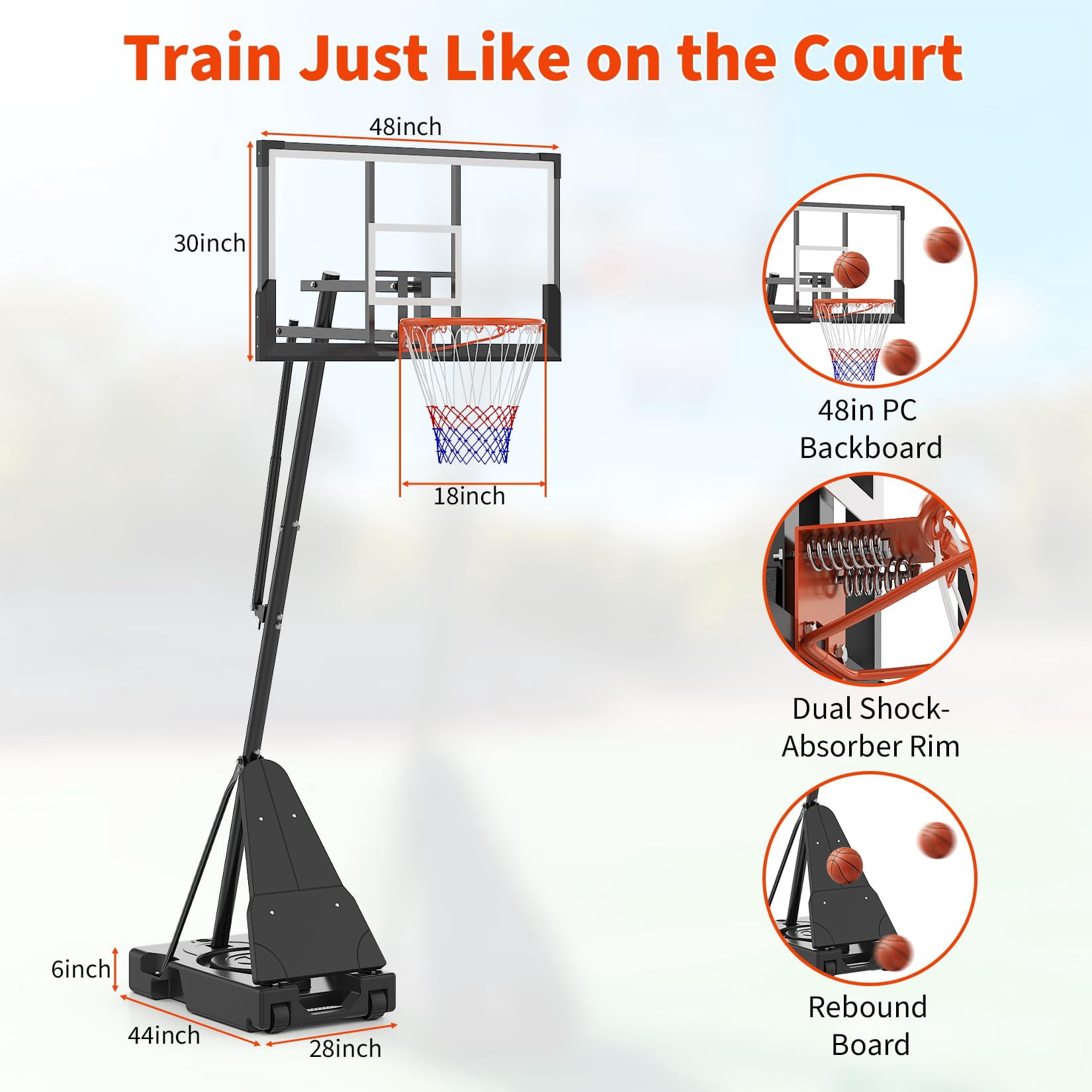 Basketball Hoop Outdoor Shatterproof PC Backboard, 4.92-10FT Stepless Adjustable Height, Portable Basketball Hoop with Wheels for Teens/Adults in Backyard, Driveway and Court
