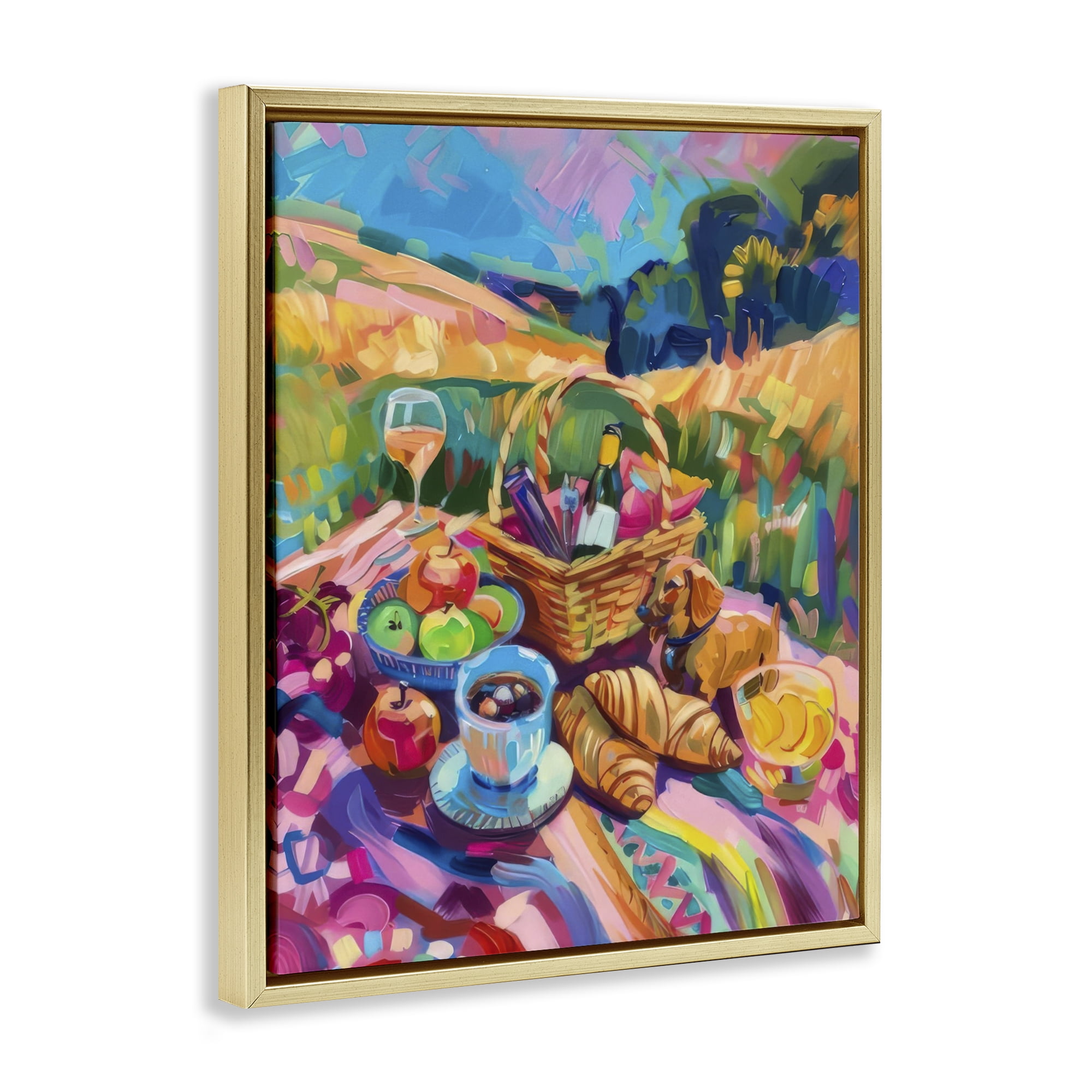 Stupell Industries Bright Impressionist Picnic Food & Beverage Painting Gold Floater Framed Canvas Art Print Wall Art, 17 x 21