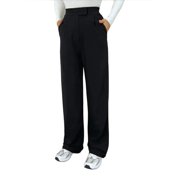 Velcro Waist Closure Pleated Wide Leg Trousers