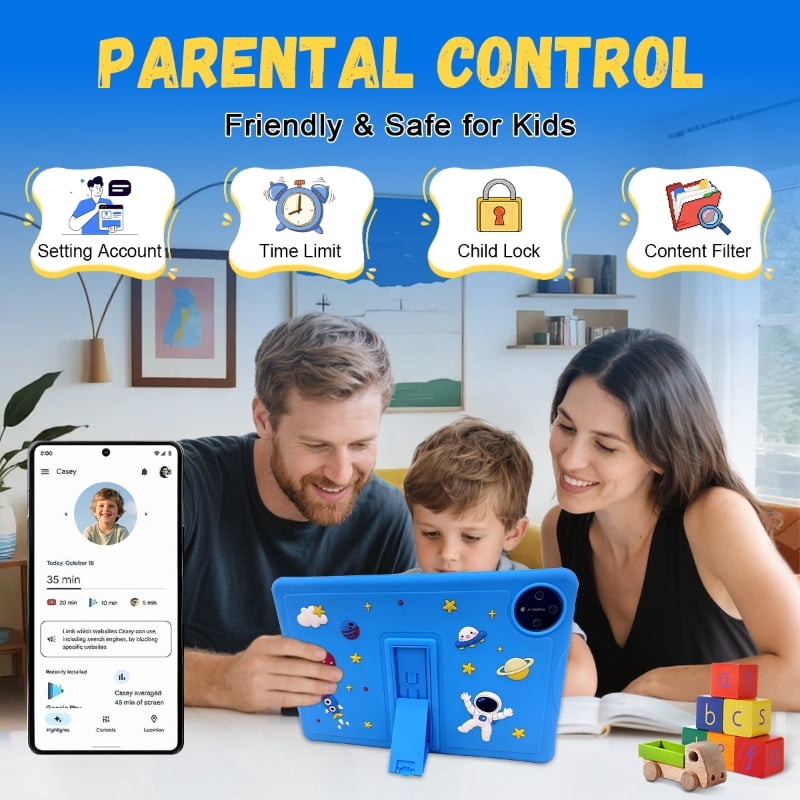 Kids Tablet, 10 inch Android 15 Tablet for Kids, 16GB+128GB Quad-Core Toddler Tablets with Shockproof Case, BT5.0, WiFi 5, Parental Control, Games, Dual Camera
