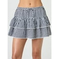 thumbnail image 2 of Michellecmm Womens Plaid Mini Skirt Elastic Waist A-line Layered Ruffle Skirt Casual Streetwear, 2 of 5