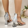 thumbnail image 5 of Pandaie Rhinestone Chunky Heeled Sandals Women Clear Ankle Strap Square Open Toe Summer Dressy Pumps Shoes for Wedding Prom (Silver,7), 5 of 8