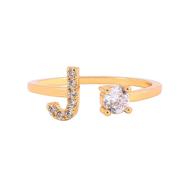 CAIROYAR Anillos de nudillos de circonita cúbica con letras de cristal AZ para mujer, ajustables para fiestas