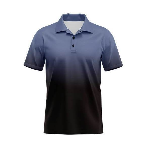 Mens Polo Shirts Gradient Color Lapel Short Sleeve Casual Loose Large Size Male Tops