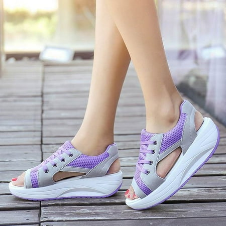 

shoes women sandals 2022 new fish head lace-up wedge sandals female breathable summer casual shoes woman sneakers