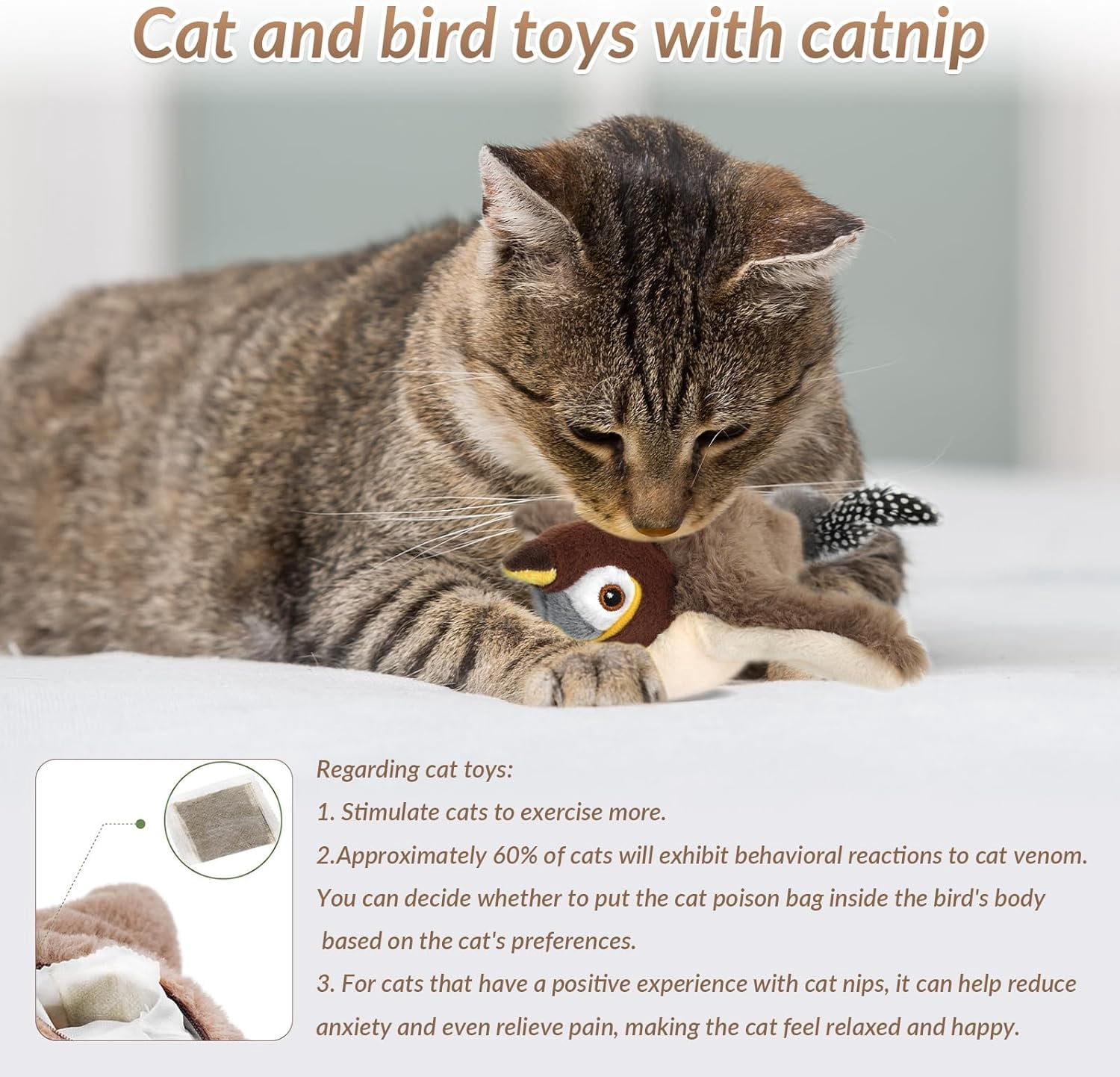 Bird Cat Toys with Flapping Wings, 2025 New Flying Birds Cats Toy, Flying Simulation Electric Sparrow Shaking Hunting Pet Toy for Indoor
