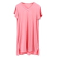 thumbnail image 4 of HAYIMI Girls V Neck Dresses, Short Sleeve Side Split Loose Solid Color Casual Kids Dress for Summer Bedroom Wear Vacation Sundress, 4 of 4