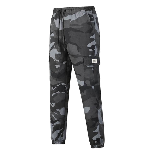 Zszcpp Jogging Pants For Men Youth Ankle-Length Camouflage Long Loose Cargo Drawstring Trousers Casual Trouser