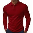thumbnail image 2 of Men's Waffle Knit Polo Shirt Long Sleeve Golf Shirts Lightweight Pullover Golf Polo Shirts for Men Work Fishing Outdoor, 2 of 5