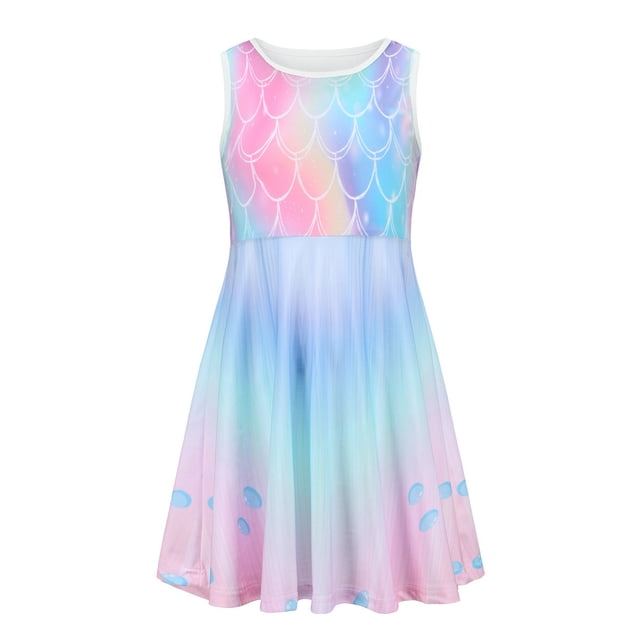 Robe pour Fillette Robe pour Tout-Petits Enfants Filles Été Col Rond Sans Manches Robe à Imprimé Floral Décontractée Plage Fête Robes pour Tout-Petits Multicolore 5 Ans-6 Ans