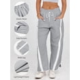 thumbnail image 5 of Women's Elastic Waist Wide Leg Baggy Drawstring Waisted Contrast Color Workout Track Pants for Casual Work Light Gray XL, 5 of 8