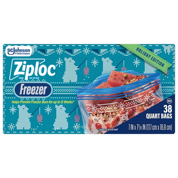Ziploc Brand Freezer Quart Bags with Grip 'n Seal Technology, 38 Count