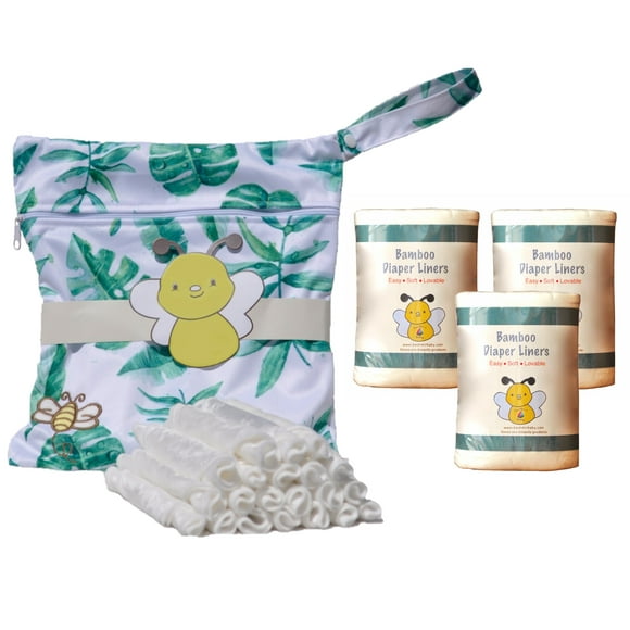 Lovable Bunz (40 Pack) Bamboo Velvet Cloth Diaper Wipes with carry bag/ 3 Rolls (300 Sheets) Bamboo Cloth Diaper Liners.