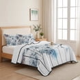 thumbnail image 5 of Twin Quilt Set 68''x86'', Blue Teal Dandelion Lightweight Summer Bedspread Coverlet Set with 2 Pillow Shams, Dragonfly Modern Art Watercolor Breathable All Season Quilt Bedding for Dorm/Bedroom, 5 of 9