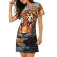 thumbnail image 2 of Gukieu Colorful Plant Tiger Print Women's Nightgown, A-line Round Neck Short-sleeved Nightgown Pajamas Home Wear Suitable for Home and Outing, 2 of 6