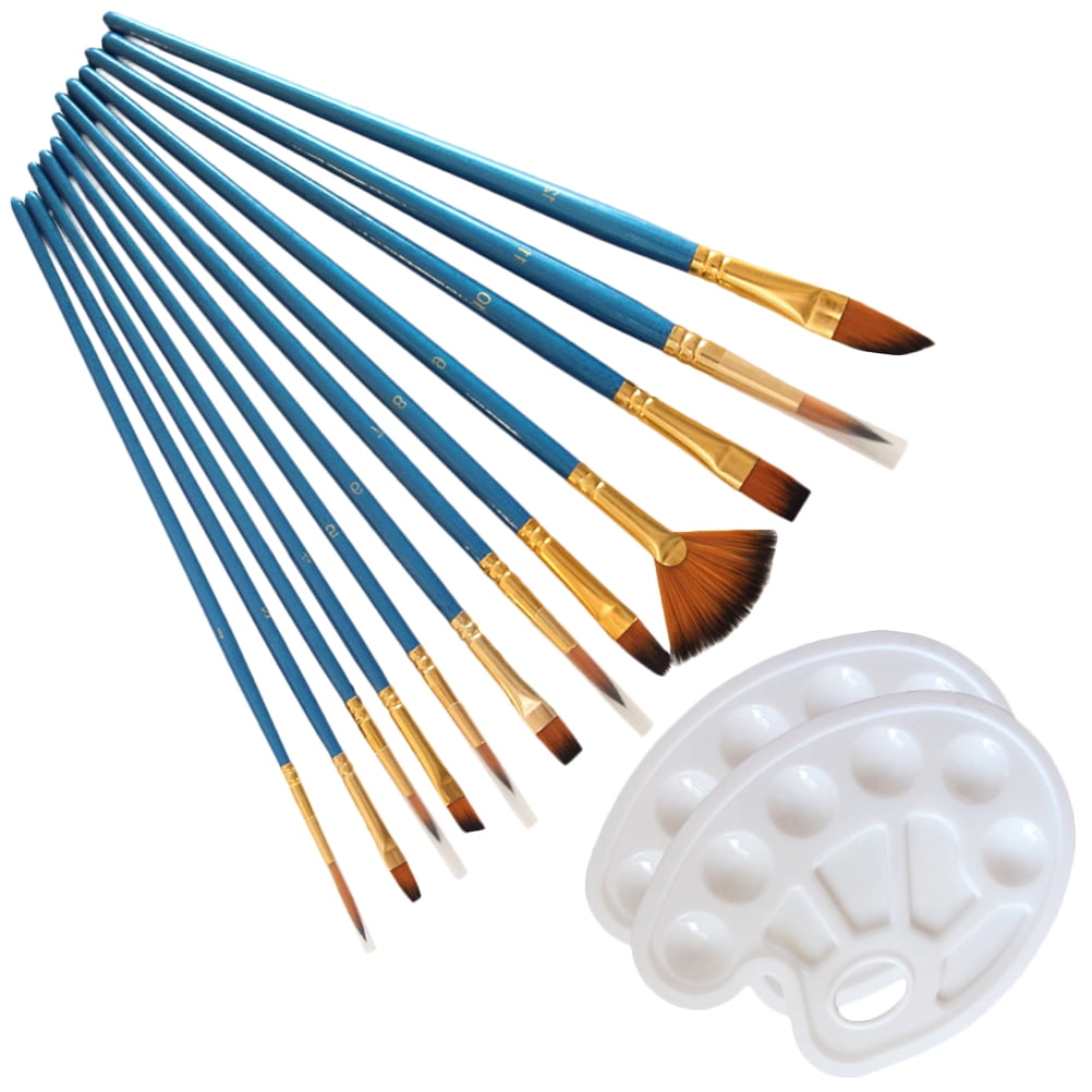 KONTONTY 14-Piece Artist Paintbrush Set with Nylon Brushes and Assorted Color Palettes for Versatile Painting and Drawing