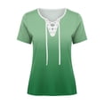 thumbnail image 4 of Uootdi Women's Tees Round Neck Short Sleeve Lace Up Gradient Print Tops Casual Street Style Soft Stretchy Relaxed Fit Tees Gift, 4 of 5