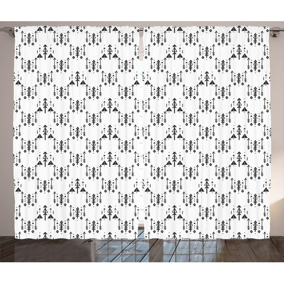 Ambesonne Tribal Curtains 2 Panel Set, Arrows Black and White, 108" x 96", Charcoal Grey