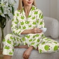 thumbnail image 6 of Salouo Green Frog Pattern Women's Pajamas Set Long Sleeve Button Down Sleepwear Soft Pj Lounge Sets for women 2 Piece Pjs Set with Long Pants-Medium, 6 of 7
