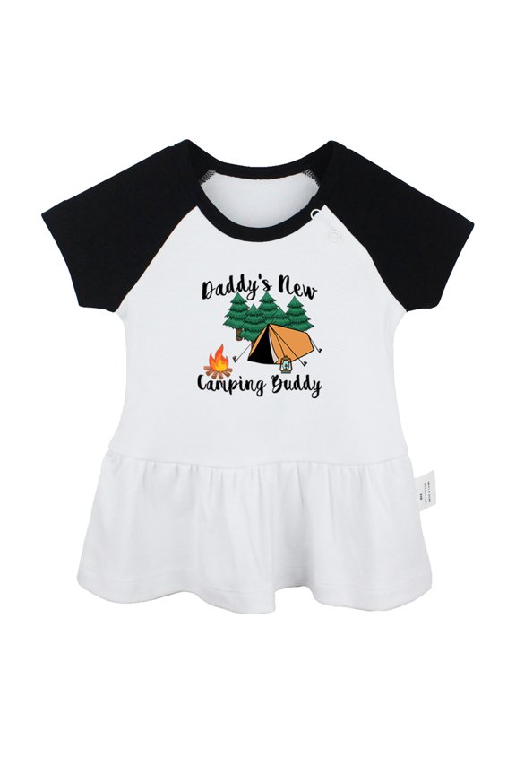 Daddy's New Camping Buddy Funny Dresses For Baby, Newborn Babies Skirts, Infant Princess Dress, 0-24M Kids Graphic Clothes (Black Raglan Dresses, 12-18 Months)