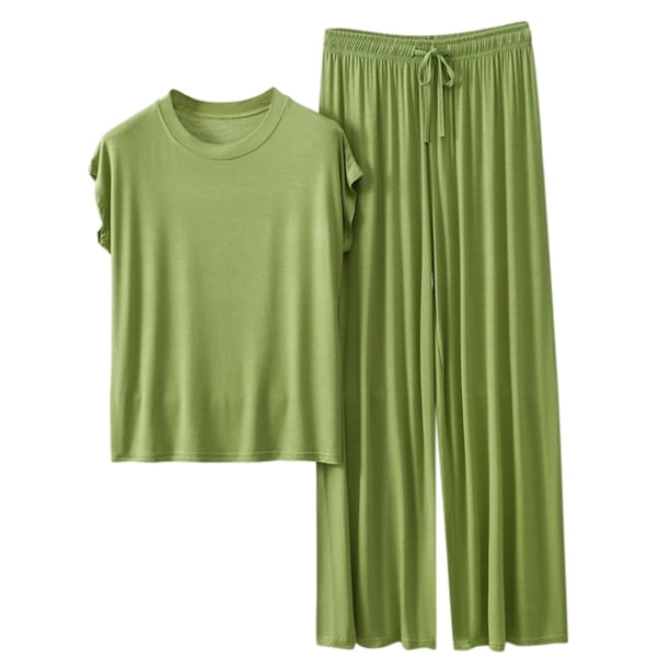 Conjunto de pijama holgado para mujer: camiseta de manga corta y pantalones con cordón, poliéster y spandex, para todas las estaciones, tallas M-XXL.