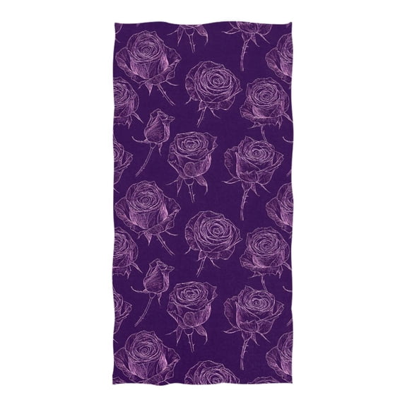 Oversized Beach Towel Extra Large Absorbent Microfiber Bath Towels Soft Quick Drying Purple Rose Line Art 74"x37"
