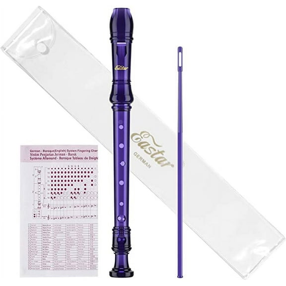 Eastar ERS-1GPu German Soprano Recorder 8 Hole C Key 3 Piece Recorder Instrument for Kids With Fingering Chart Cleaning Rod and Bag, Purple