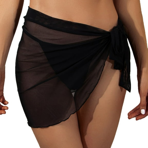 Women Sheer Wrap Knot Cover Up Skirt - Bikini Beach Wrap, Sexy Casual Swimwear - S-XXL, Solid, Summer Pool Party