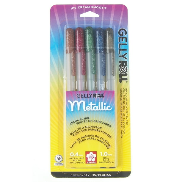 Sakura Gelly Roll Dark Metallic Gel Pens, Smooth Ink, Bold Pt 5 Pk