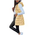 thumbnail image 4 of Women's 2025 Solid Color Hooded Puffer Vest, Mid-Length Quilted Sleeveless Jacket with Zip Front, Plus Size Warm Winter Outerwear, Long Cotton Vest for Women with Attached Hood Yellow L, 4 of 8