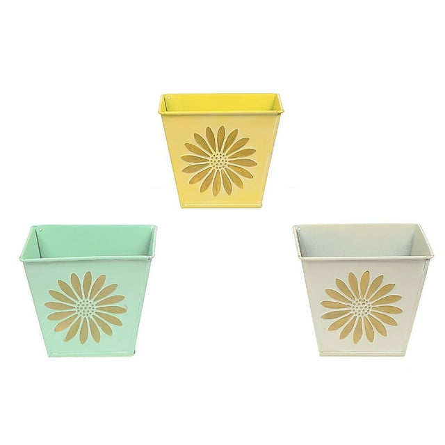 IH Casa Decor Daisy Daisy Metal Square Planter Asstd - Ensemble De 3