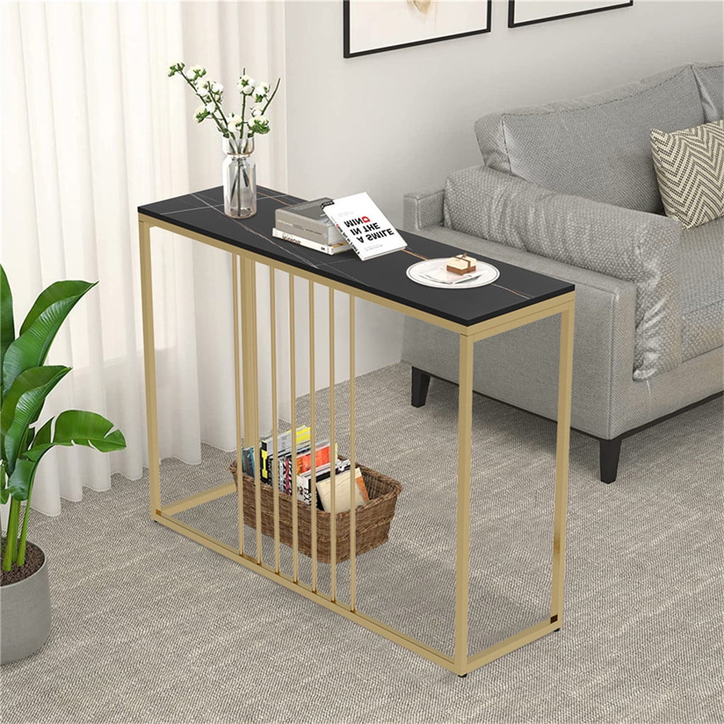 Wisfor Sintered Stone Console Table Slim Narrow Hallway Tablefor Living Room Entryway,Black 39.4x11.8x30.9in