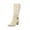 Beige, variant on Fesfesfes Riding Boots For Women Shoes Winter Warm High Heel Slip-on Mid-calf Belt Buckle Casual Cowboy Knight US:9(42)