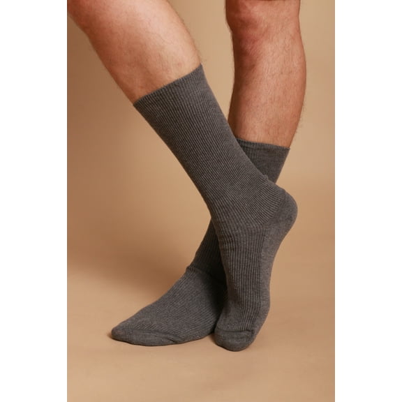Lightweight Latex-Free 100% Organic Cotton Crew Socks (2 pairs /pack | Size: L | Color: Melange Grey )