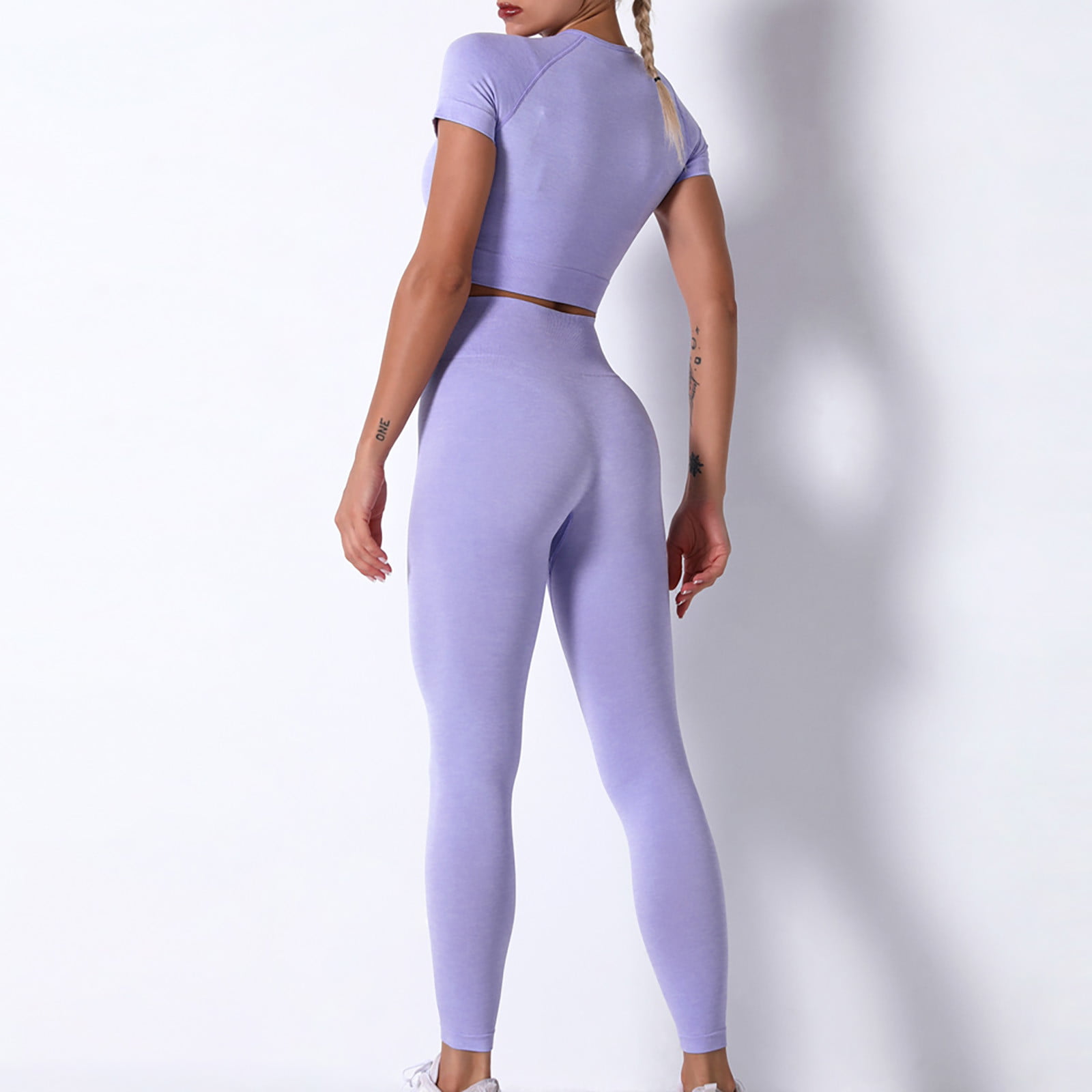 2 Piece Purple Seamless Push Up Yoga Set With Long Sleeve Crop Top W L –  Fashion Beyond Legginz
