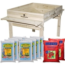 WIGGLE WORM Soil Builder Organic Worm Castings Fertilizer Soil and Coast of Maine Tomato Vegetable Garden Soil Como Pack, 360 Pounds of Soil and 1 Wooden Raised Garden Bed Planter