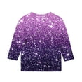 thumbnail image 3 of 3/4 Length Sleeve Tops Girls Tshirts Toddler Kid 3-12 Years Bling Bling Printed Crew Neck Graphic Base Tees (11 Years, Purple), 3 of 4