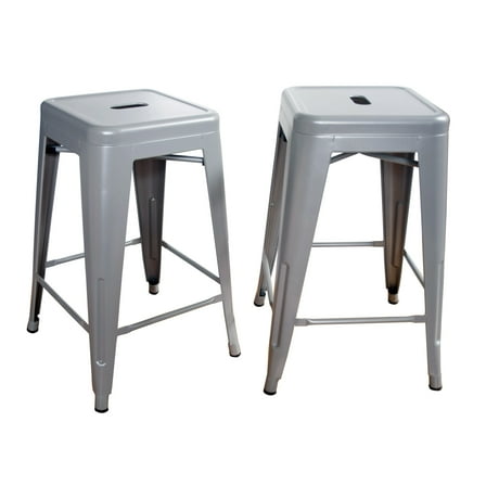 AmeriHome 2 Piece 24-inch Silver Finish Metal Backless Bar Stools