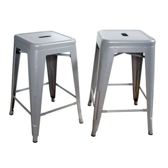 AmeriHome 2 Piece 24-inch Silver Finish Metal Backless Bar Stools