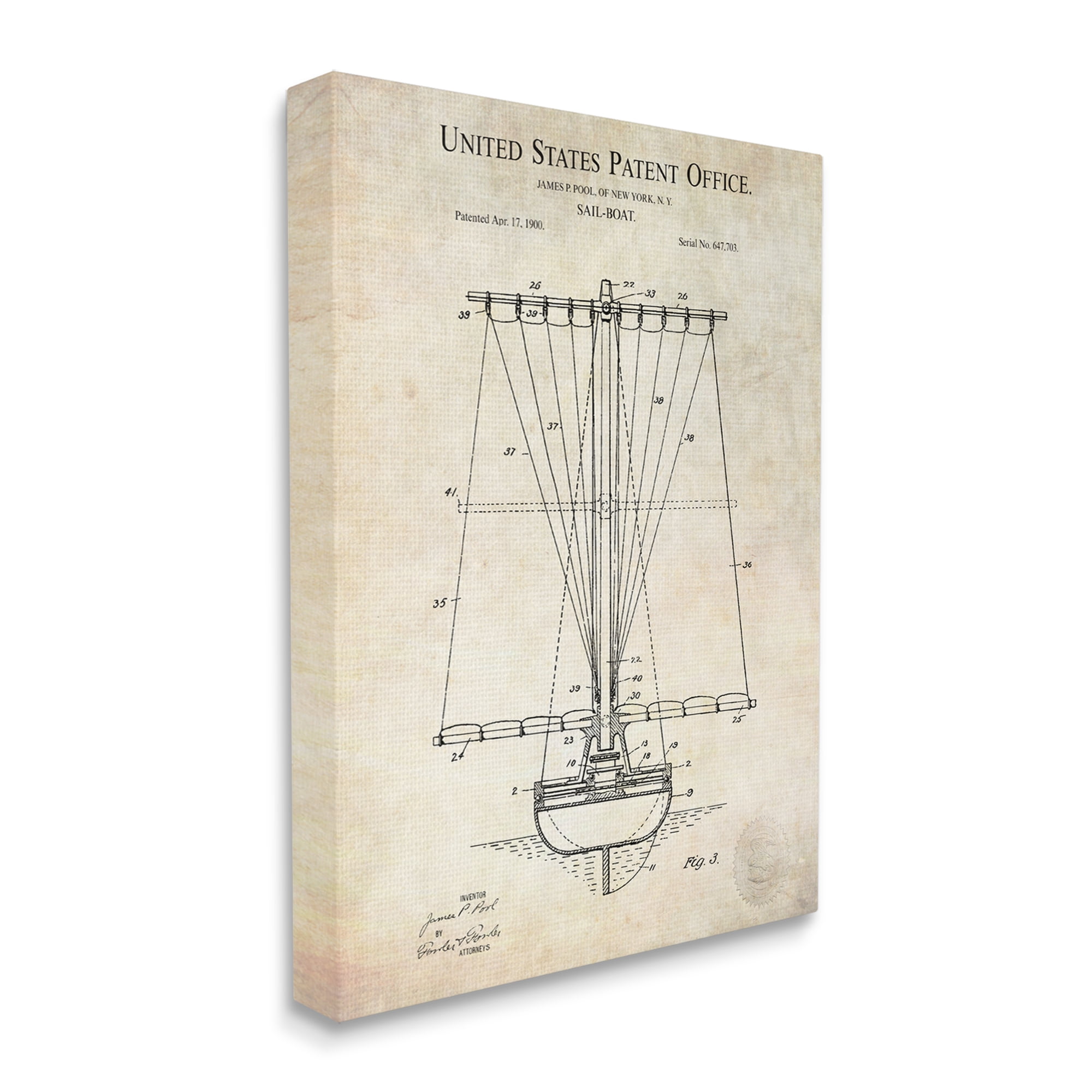 Stupell Industries Vintage Style Sailboat Watercraft Detailed Diagram Blueprint Canvas Wall Art, 30 x 40, Design by Karl Hronek