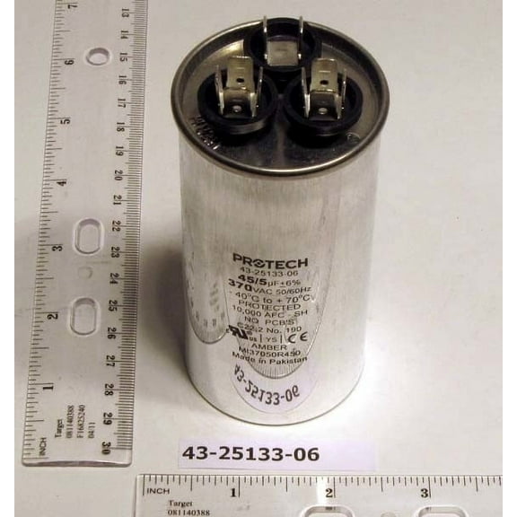 Rheem 43-25133-06 45/5 MFD Dual Round Capacitor (370V), replacement for 43-26271-41