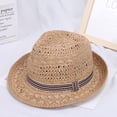 thumbnail image 4 of Wide Hat Panama Sunhat Women Girls Beach Straw Fedora Hat for Camping Outdoor Hiking Holiday Vacation , Khaki, 4 of 8