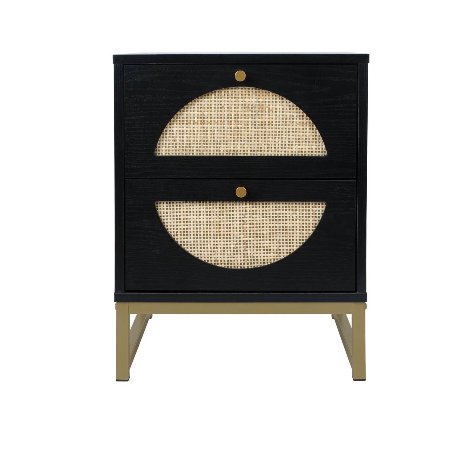 YYAo 1Pcs Nightstand, Bedside Table with 2 Natural Rattan Drawer & Metal Legs, Nightstand Side Table for Bedroom, Black YYAo 1Pcs Nightstand, Bedside Table with 2 Natural Rattan Drawer & Metal Legs, Nightstand Side Table for Bedroom, Black
