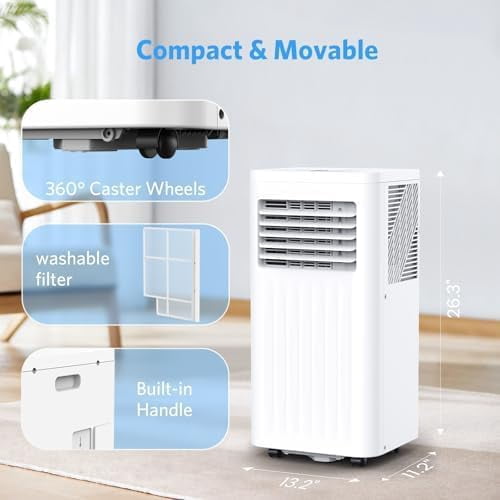 Portable Air Conditioners,10000 BTU,4 in 1 Portable AC Unit with Window Kits,Fan & Dehumidifier Modes,Cools up to 450 Sq.Ft,LED Display/Remote Control,24H Timer for Living Room,Bedroom