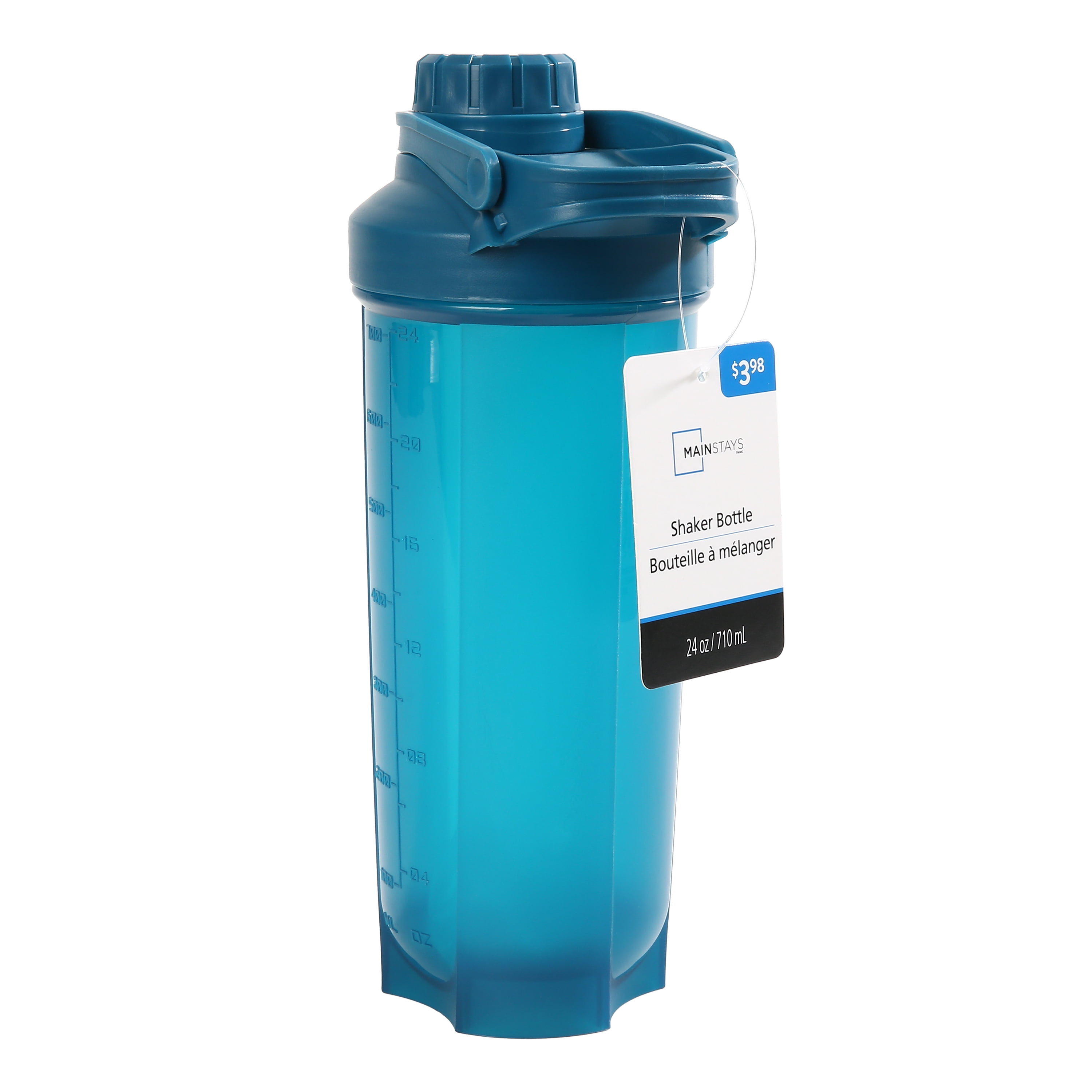 Mainstays 24oz Shaker Cup and Gym Water Bottle, Blue, with Twist on Lid and Ball, Plastic