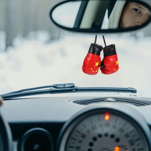 Masteelf 1 Pair of Mini Boxing Gloves for Car Mirror Miniature Punching Gloves Boxing Party Favors Chinese National Flag Pattern Mini Gloves