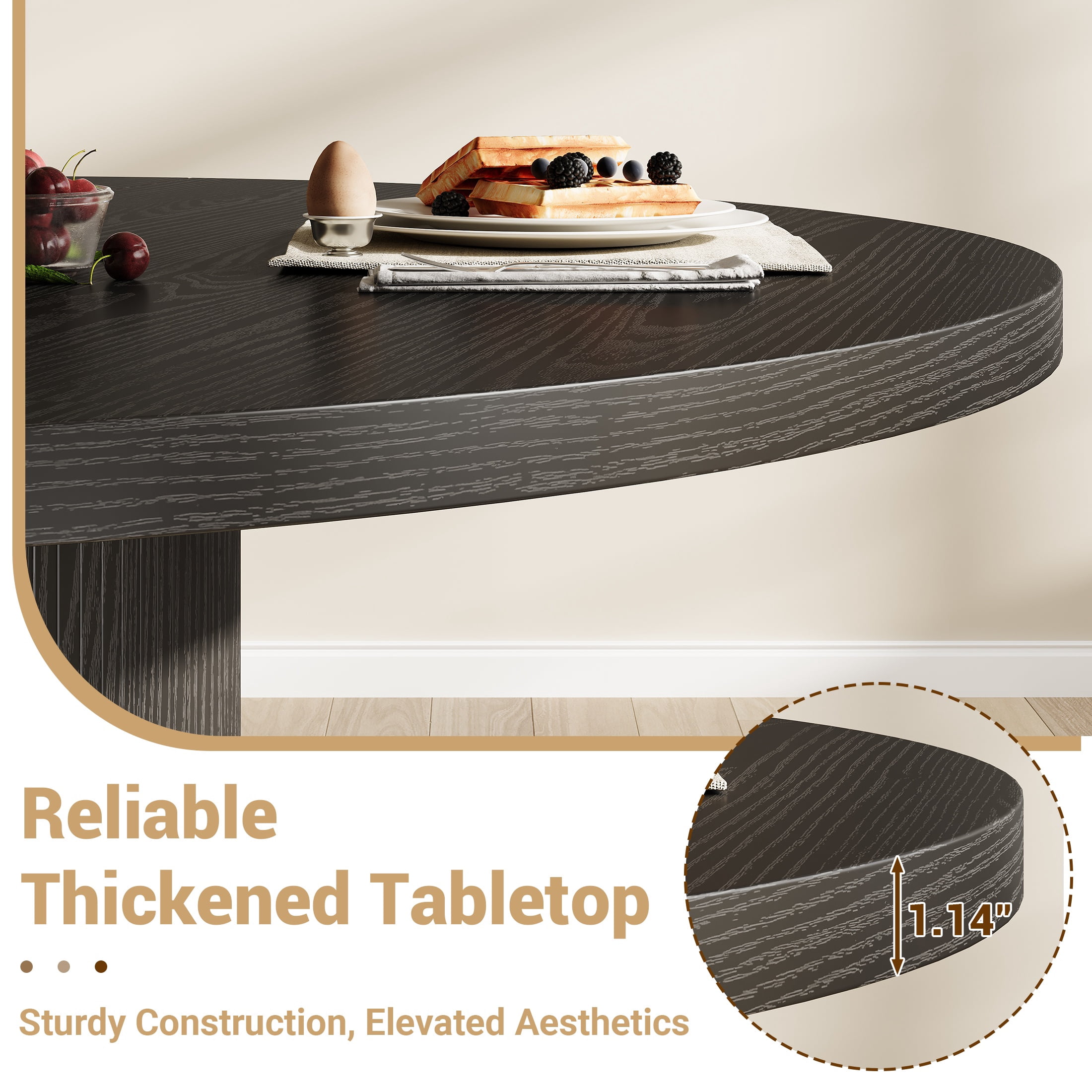 UHOMEPRO Round Dining Table, 47" Circle Kitchen Table for 4-6, Farmhouse Dining Room Table with Sturdy Wood Strip Base, Modern Dining Table for Dining Room Living Room, Black(Only Table)