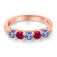 thumbnail image 3 of Gem Stone King 18K Rose Gold Plated Silver Blue Tanzanite and Red Created Ruby Wedding-Bands Ring for Women | 1.04 Cttw | Round 3.5MM | Gemstone December Birthstone | Size 8, 3 of 6