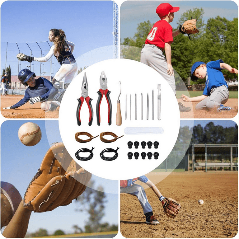 Lacet Dentelle Kit De Ru00e9paration De Gants De Baseball, 2 Lacets En Cuir Et 2 Kit De Réparation Couture